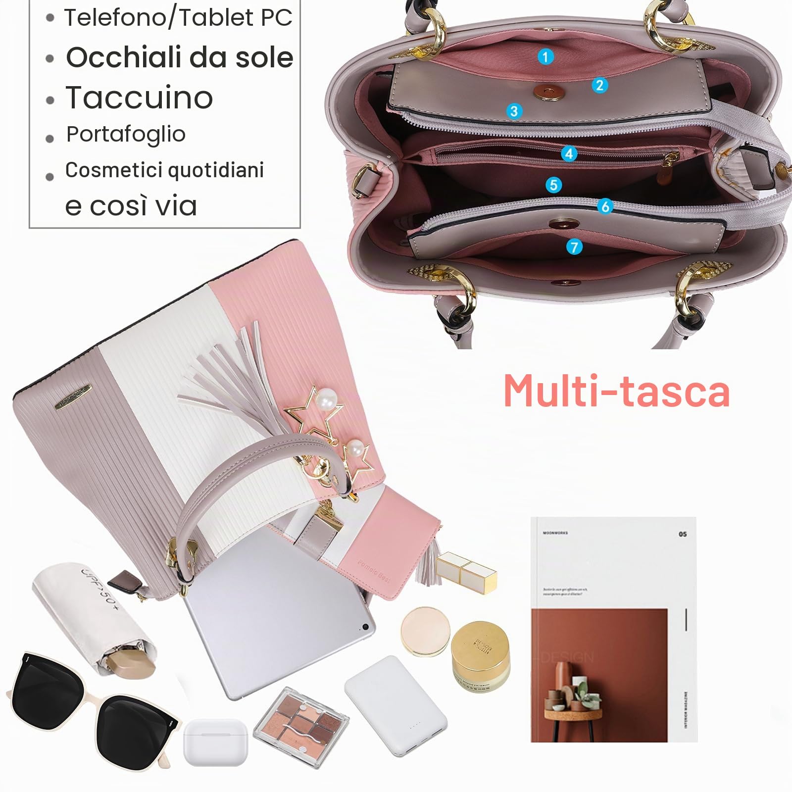 Pomelo Best Handbags for Women with Multiple Internal Pockets in Pretty Color Combination, Women's Satchel Handbag