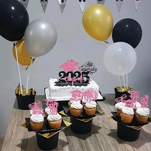 Miniatura 399 de Paquete de 24 adornos dorados para cupcakes de graduación 2025 con purpurina So Proud of You Done Diploma Graduation Cap Cupcake Picks Class of 2025