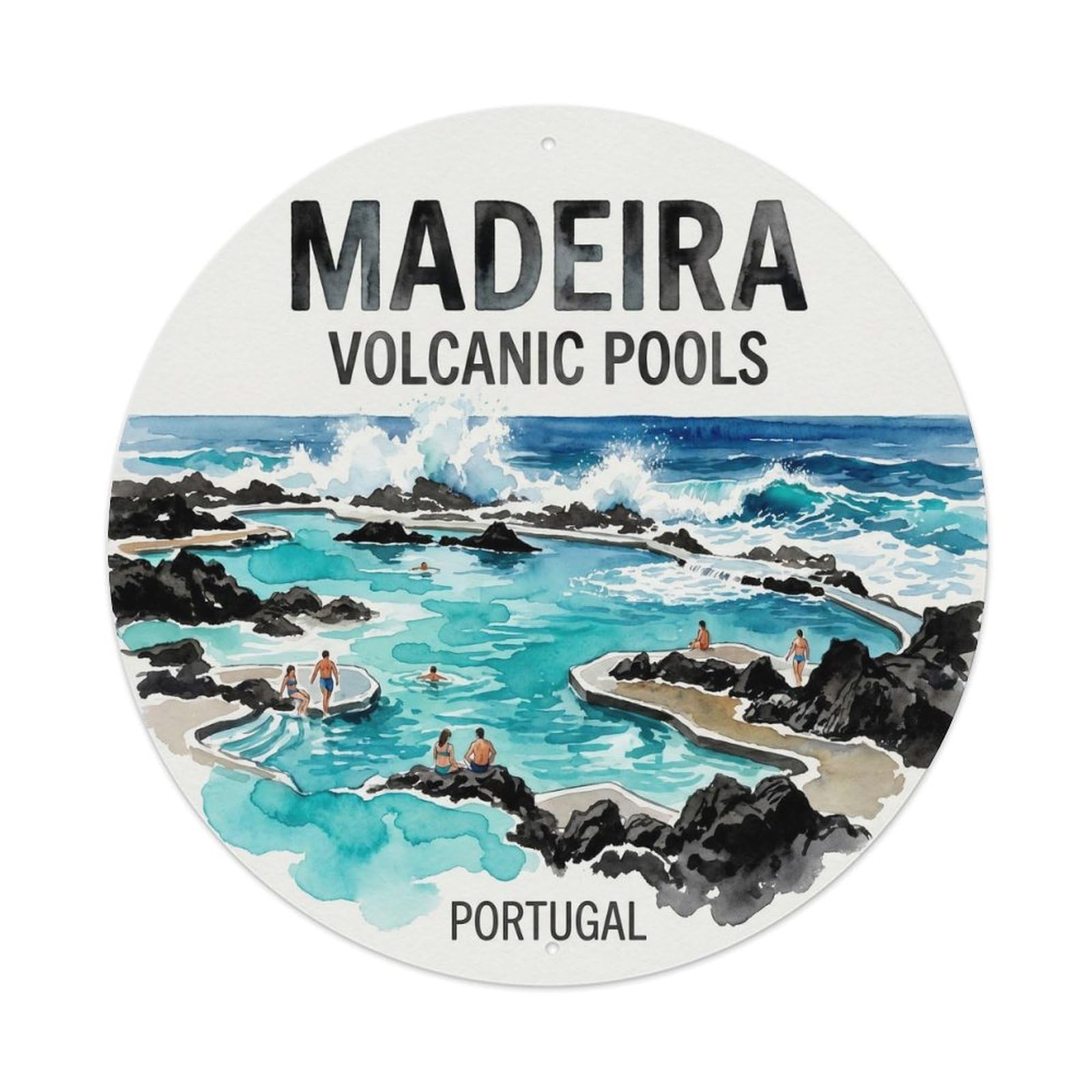 Olhnbad Style Portugal Madeira Volcanic Pools Portuguese Heritage Metal Tin Sign