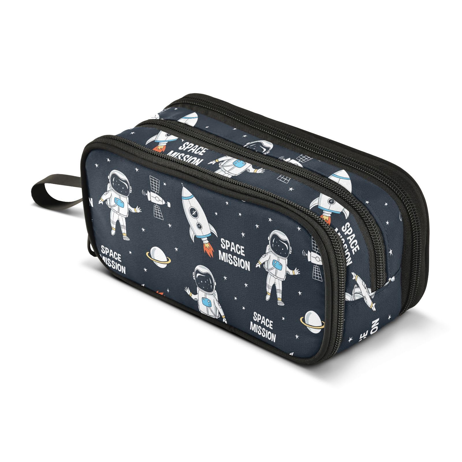 Mnsruu Cartoon Astronauts Space Rockets Pencil Case Boys Girls Pen Bag Large Capacity School Office Stationery Organizer Pencil Pouch Holder Zipper Kids Teens Adults