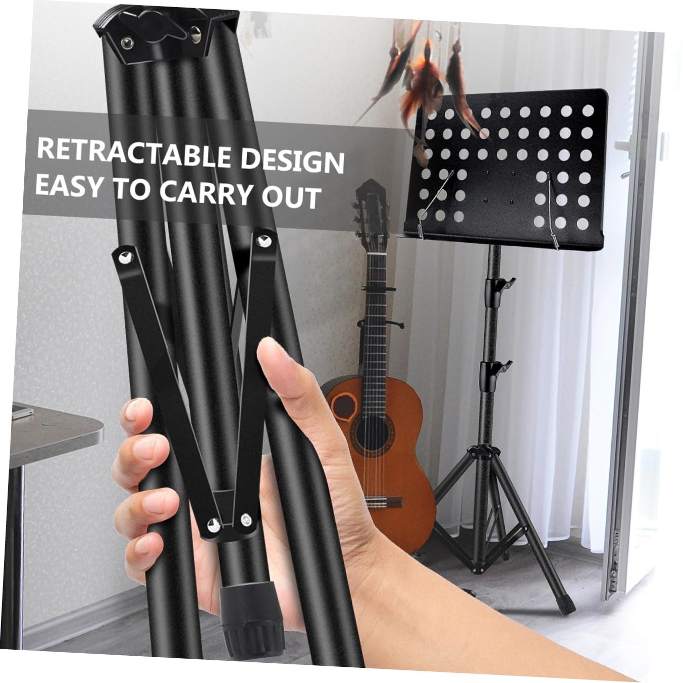 DECHOUS Atril de Partituras Plegable y Ajustable para Violín y Guitarra, de Acero Suave y Abs, Portátil para Actuaciones y Cocina, Color Negro