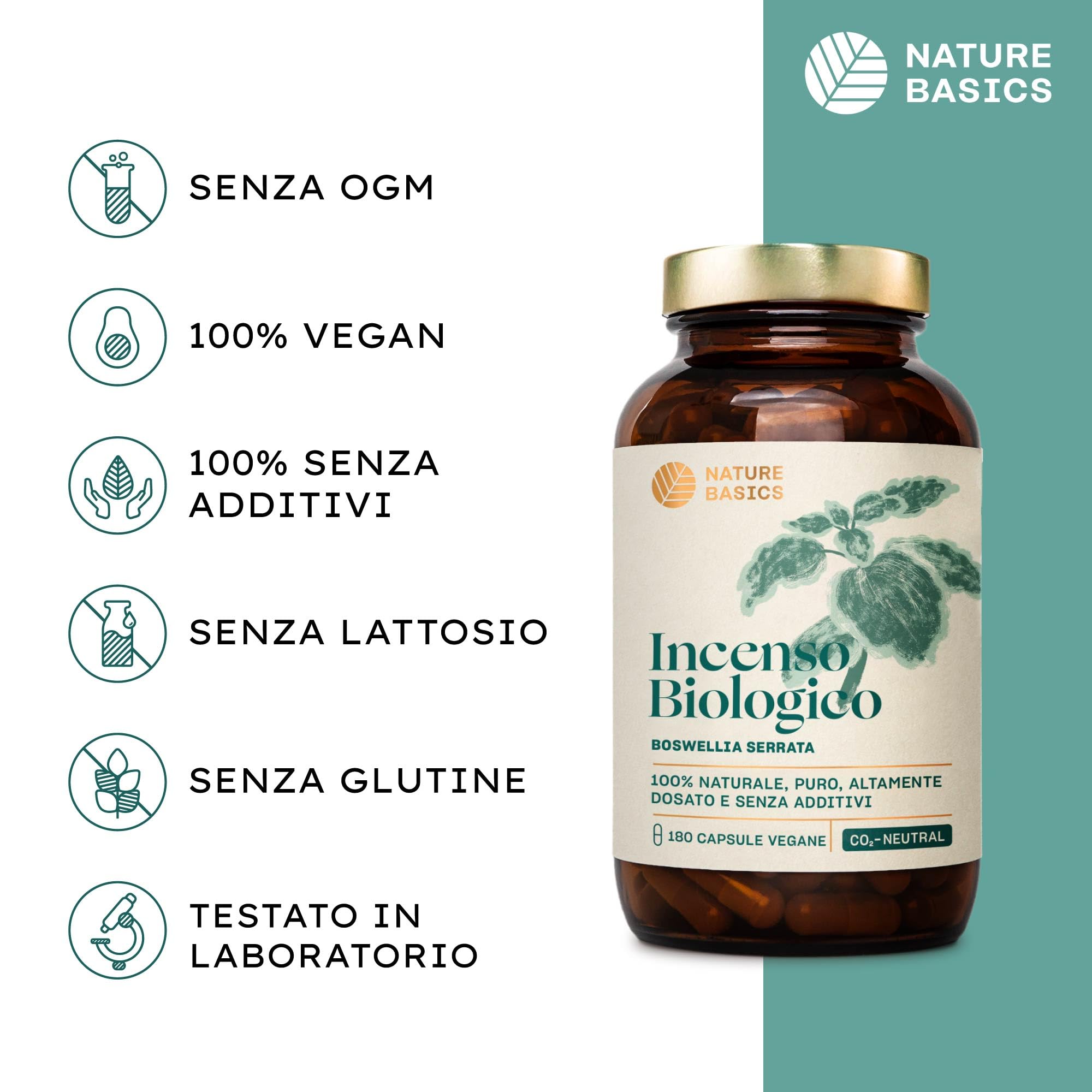 Capsule di incenso biologico - 180 capsule ad alto dosaggio / 500 mg di estratto di incenso biologico per dose giornaliera/Integratore alimentare ayurvedico di alta qualità/Vegano e sostenibile