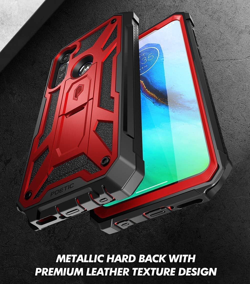 Greatest Product Poetic Spartan Series for Moto G Stylus 2020 Case, (Not Fit 2021 Version), Full-Body Rugged Dual-Layer with Premium Leather Texture Shockproof Protective Cover with Kickstand, Metallic Red
