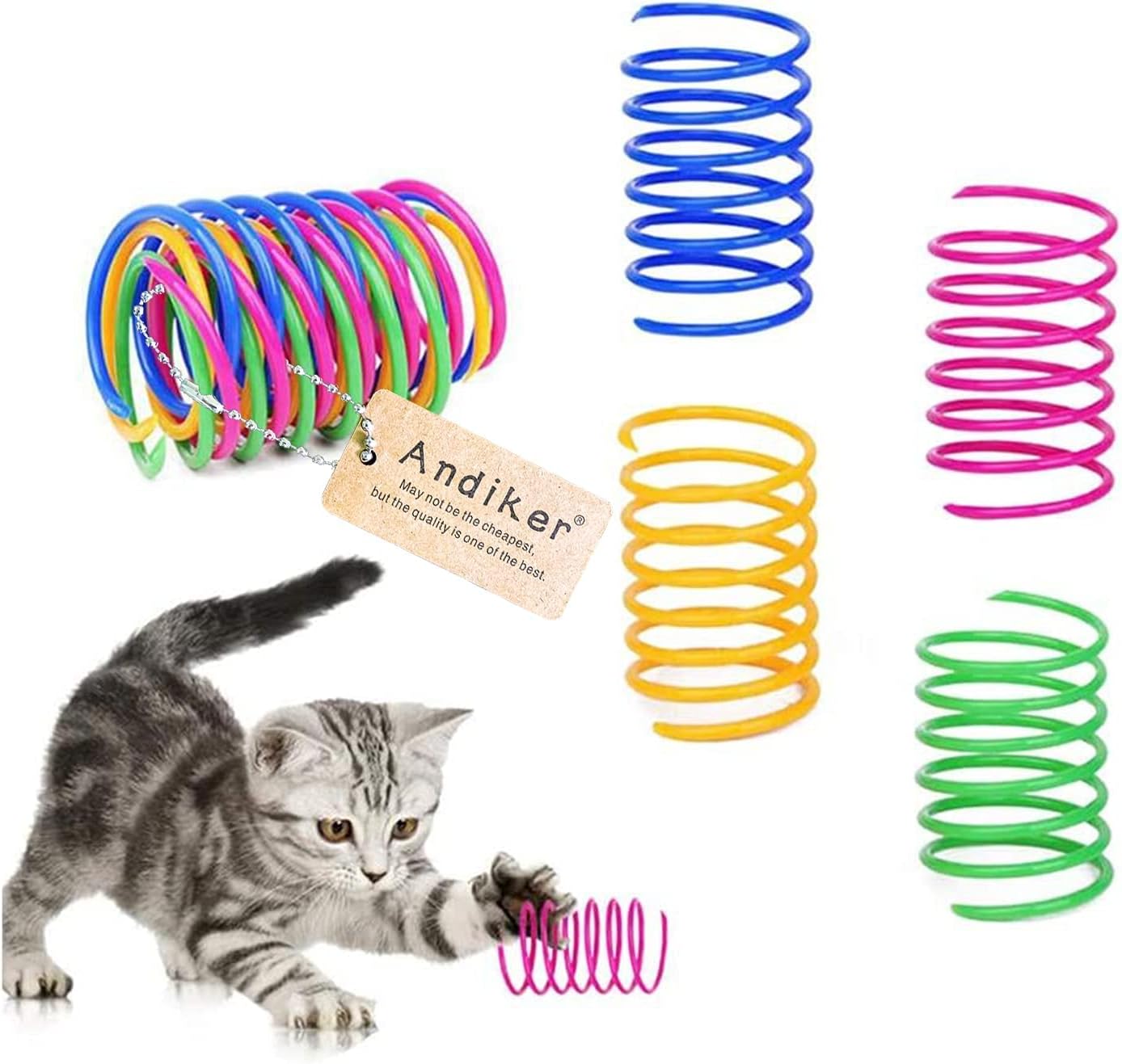 Andiker Interactive Cat Spiral Creative Spring Toy to Kill Time and Keep Fit, Sturdy and Heavy Plastic for Swatting, Biting, Hunting Kitten Toys, Colorful, 12 pcs