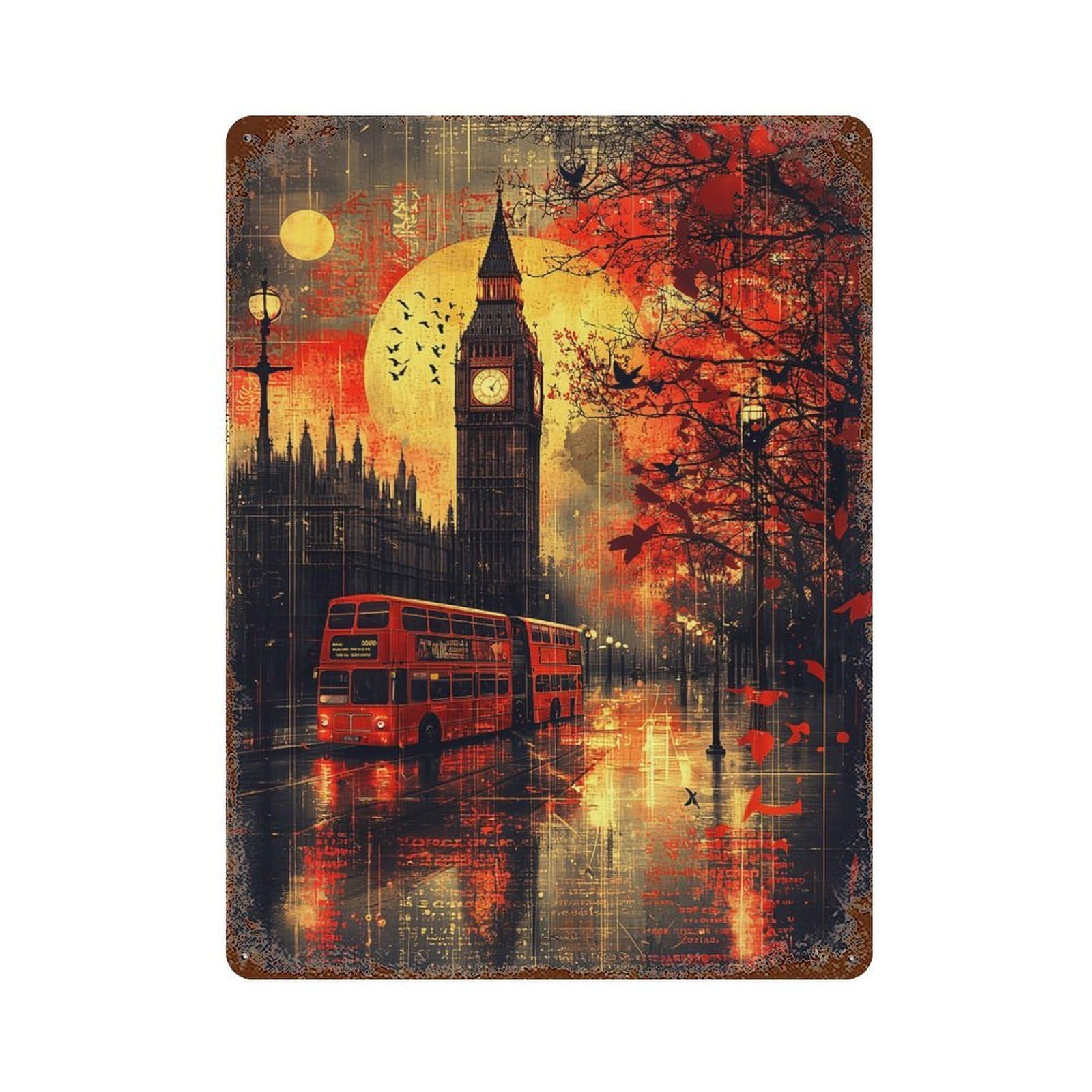 Gothic Twilight London´s Dusk Decorative Tin Sign 15.7"x11.8", Rustic Home Decor for Garage, Pub Or Kitchen