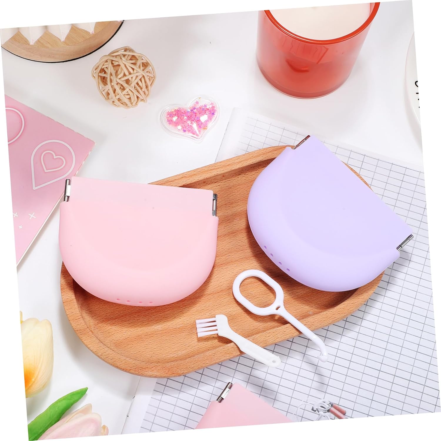 4Pcs Silicone Retainer Storage Case with Vent Cute Denture Holder for Easy Cleaning and Secure Closure for Retainers Aligners
