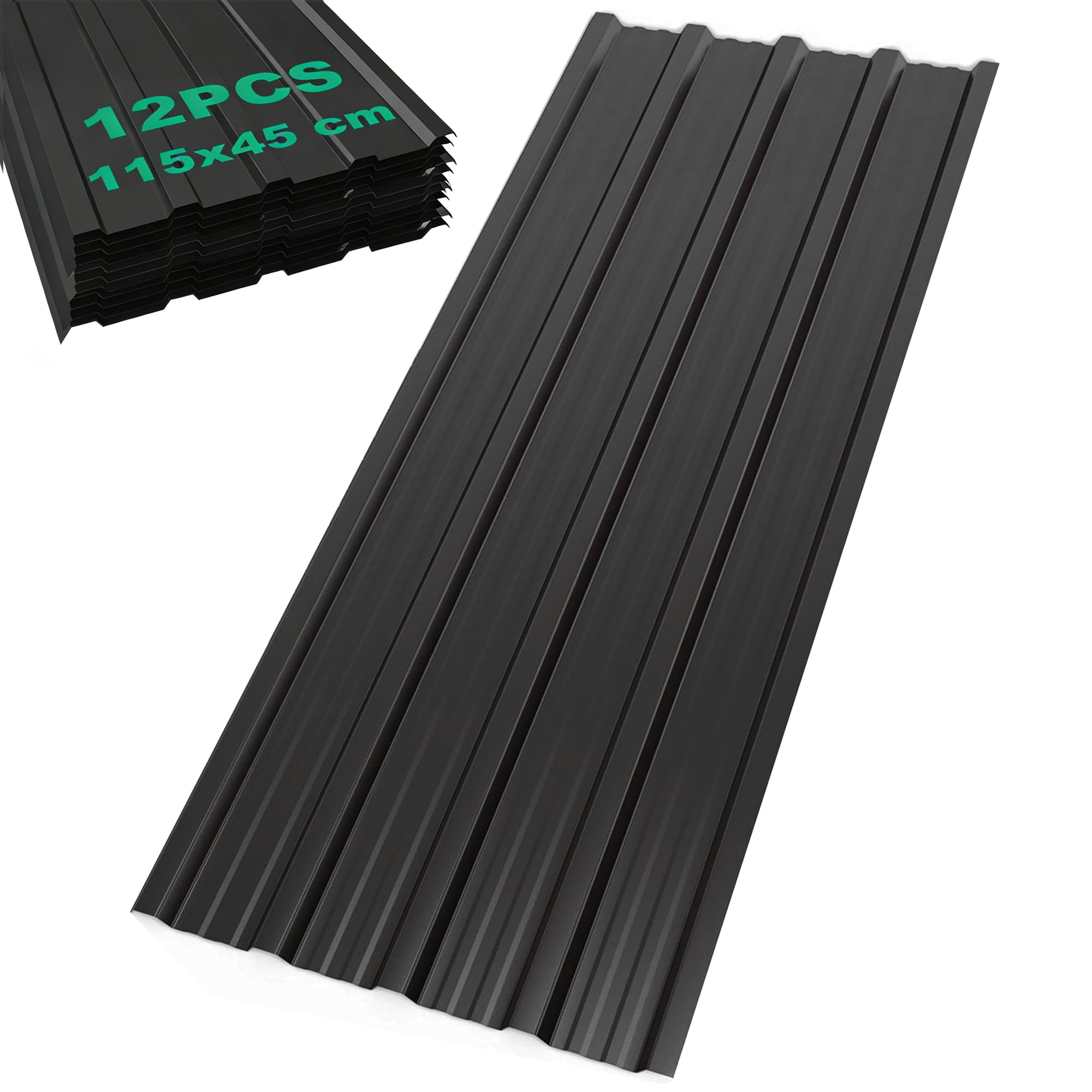 SROCHN 12PCS Metal Roofing Sheets 115x45CM, Black Pattern Galvanized Steel 0.25mm Corrugated Roof for Carports Tool Sheds Greenhouse Wall Cladding