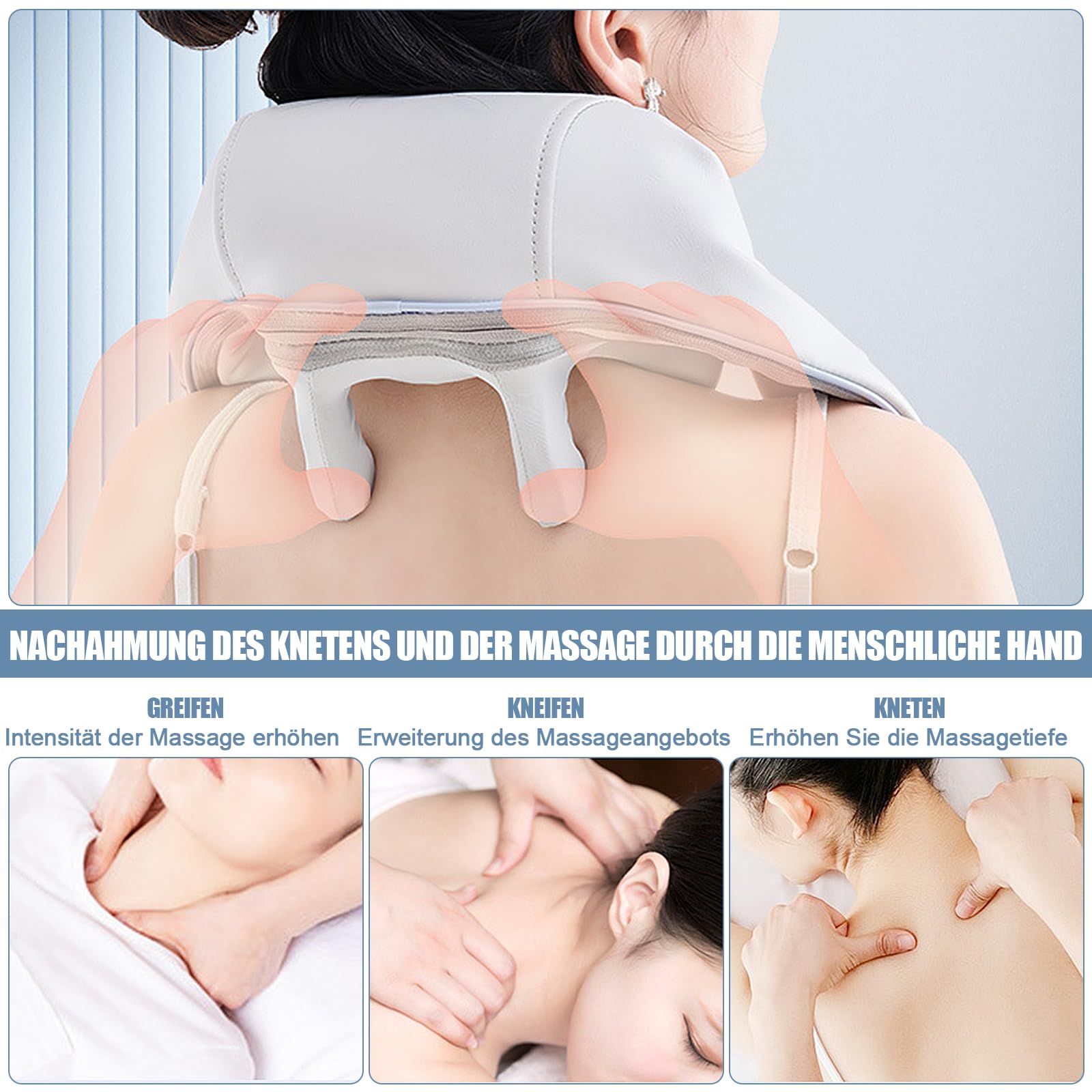 Shiatsu masażer karku, ramion i karku, z funkcją ogrzewania, bezprzewodowy, elektryczny masażer karku, pleców, ramion (A)