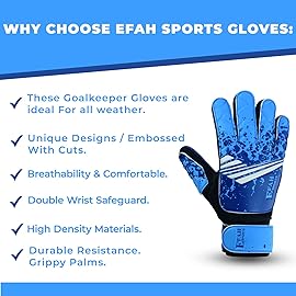 EFAH SPORTS Soccer Goalkeeper Gloves for Kids Boys Children Youth Football Goalie Gloves with Super Grip Protection Palms (Size 8 Suitable for Size M-L Adult, Blue)