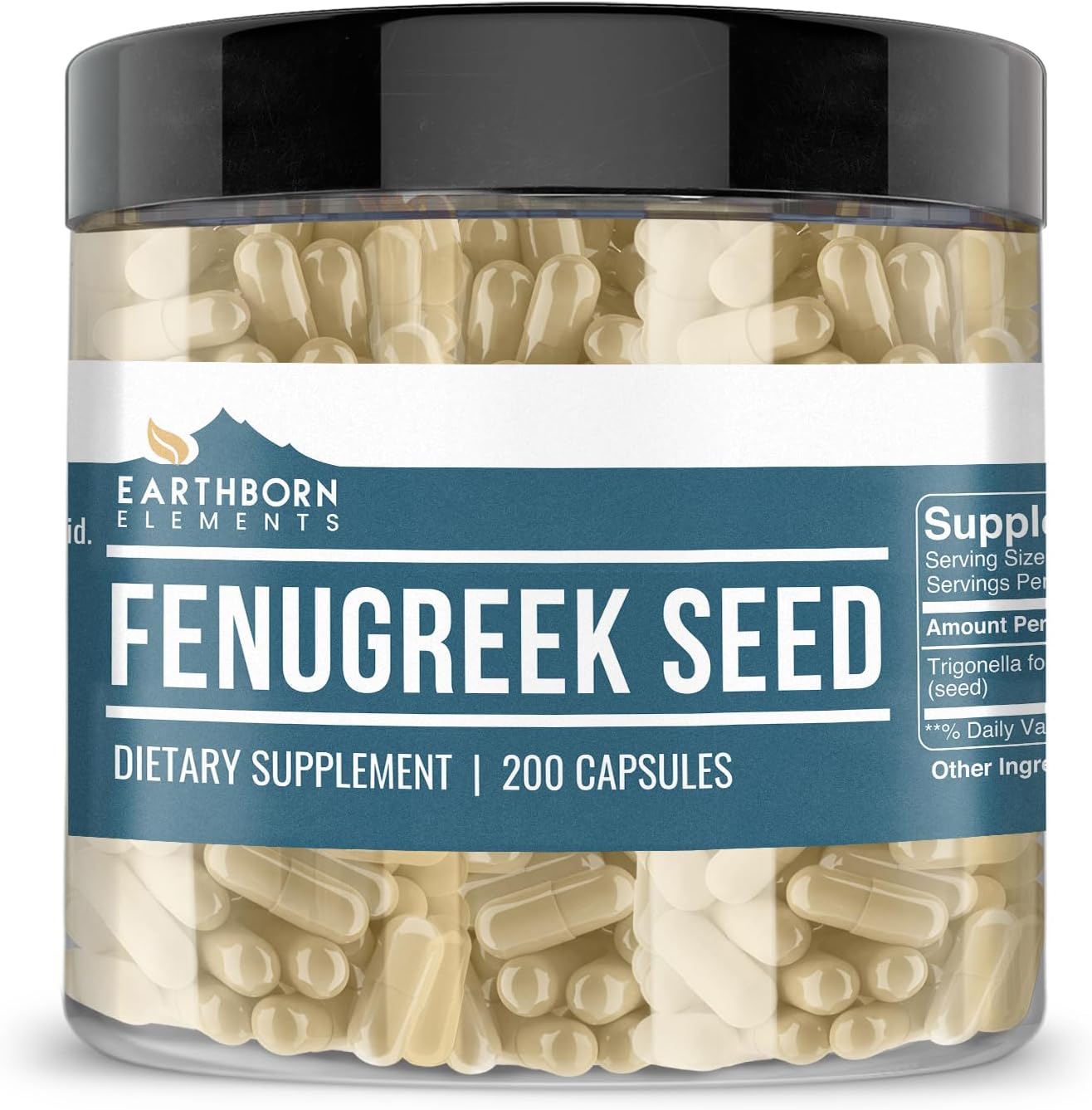 Earthborn Elements Fenugreek Seed 200 Capsules, Pure & Undiluted, No Additives