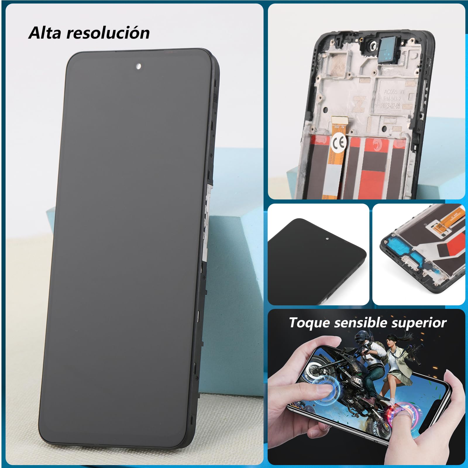 RongZy Pantalla para OPPO A98 5G Táctil LCD de Repuesto Ensamblaje Digitalizador Reemplazo para OPPO A98 CPH2529 con Herramientas de Reparación(Negro con Marco)