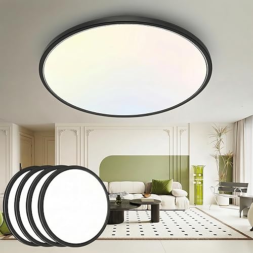 Miniatura 11 de Paquete de 2 lámparas de techo LED de montaje empotrado, color negro, 12 pulgadas, 28 vatios, regulable y 3000K-4500K-6000K, lámpara de techo de 3
