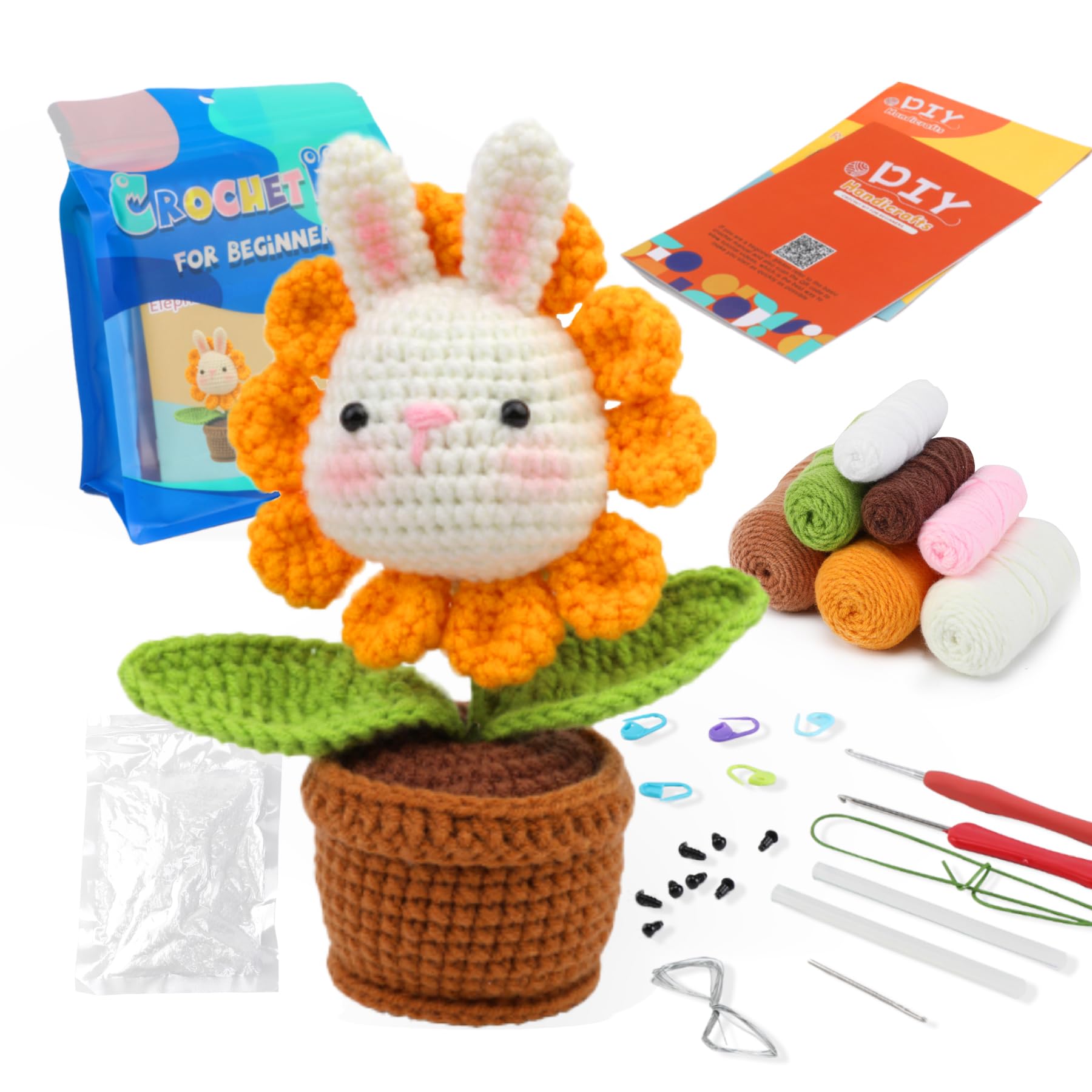 ALAGIRLS Beginners Crochet Kit, Crochet Starter Kit with Step-by-Step Video Tutorials, Crochet Animal Plant Kit with Yarns, Hook, Accessories, Rabbit Plant