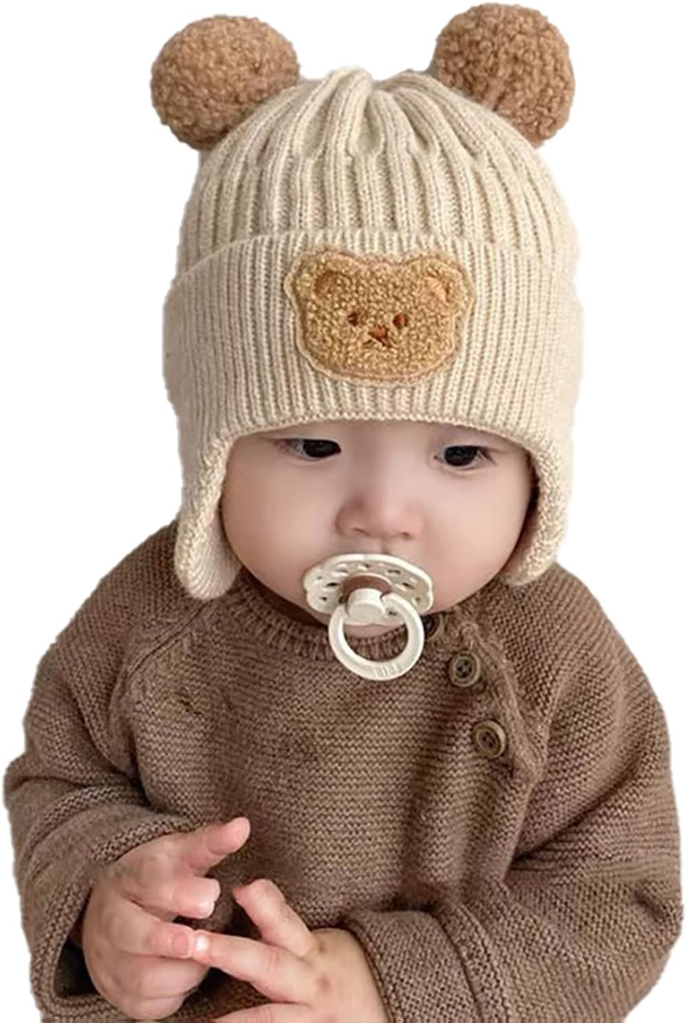 Toddler Baby Knitted Beanie Hat for Boys Girls Warm Cap Infant Winter Hat with Earflaps Sherpa Beanie Hats 1-3 Years Infant