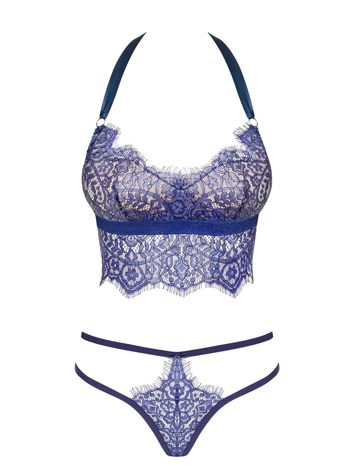 Selente Love & Fun - Conjunto de lencería seductora de varias piezas para mujer con sujetador, en su caso, cinturón, tanga y venda de satén para los ojos