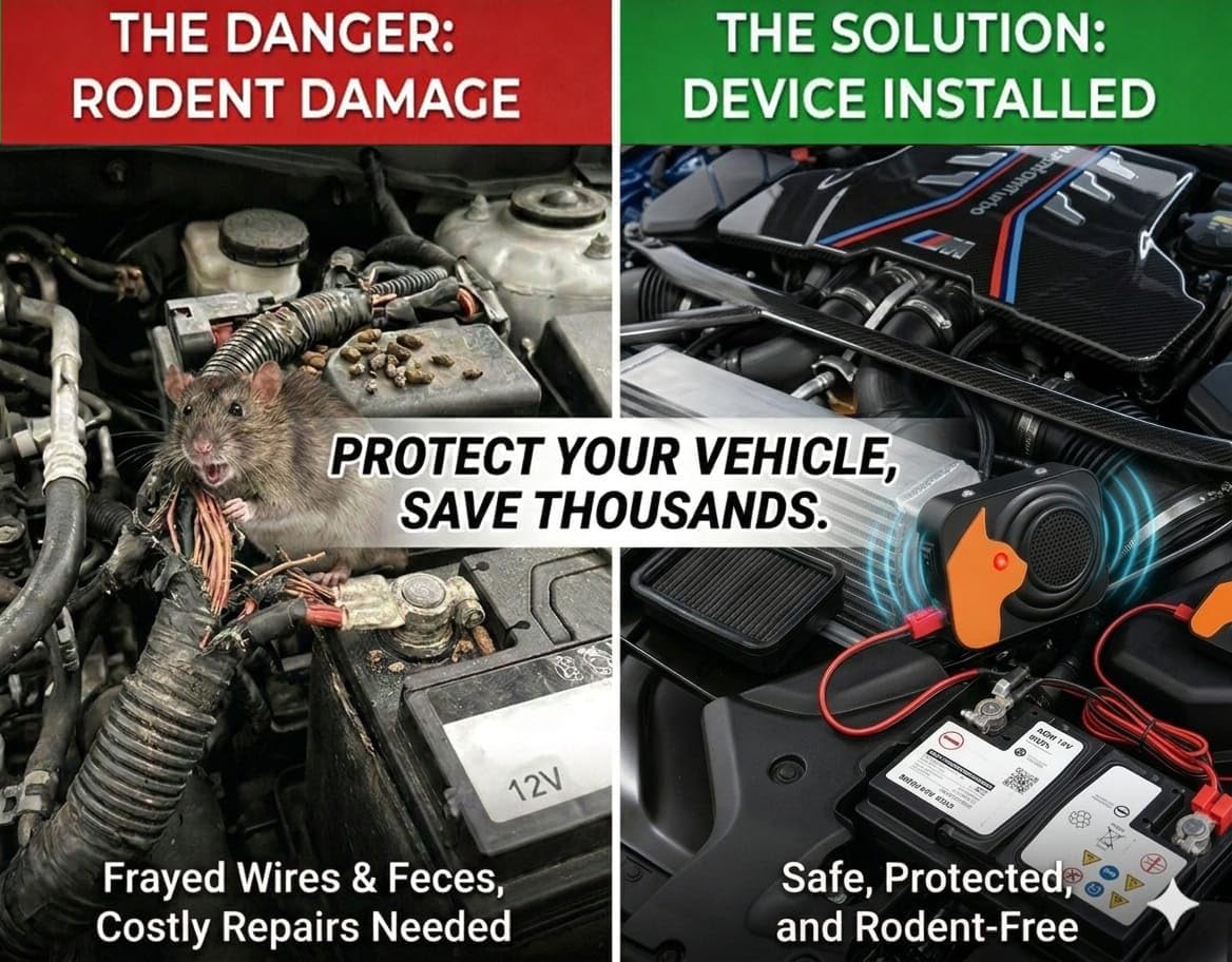 2-Pack Under Hood Rodent Repellent for car Engines: ultrasonic Mouse Deterrent, led Strobe Lights, Peppermint Oil Spray Compatible, 12v 24v Rat & Squirrel Repeller Trucks, rvs Indoor pest Control