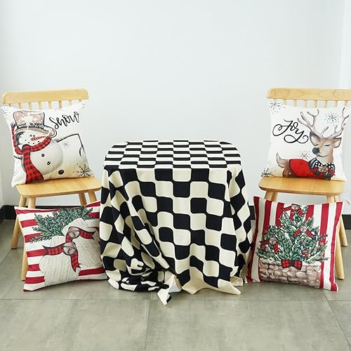 Miniatura 5 de ONWAY Juego de 4 fundas de almohada de rayas navideñas de 18 x 18 pulgadas, juego de 4 fundas de almohada de muñeco de nieve y renos con rayas