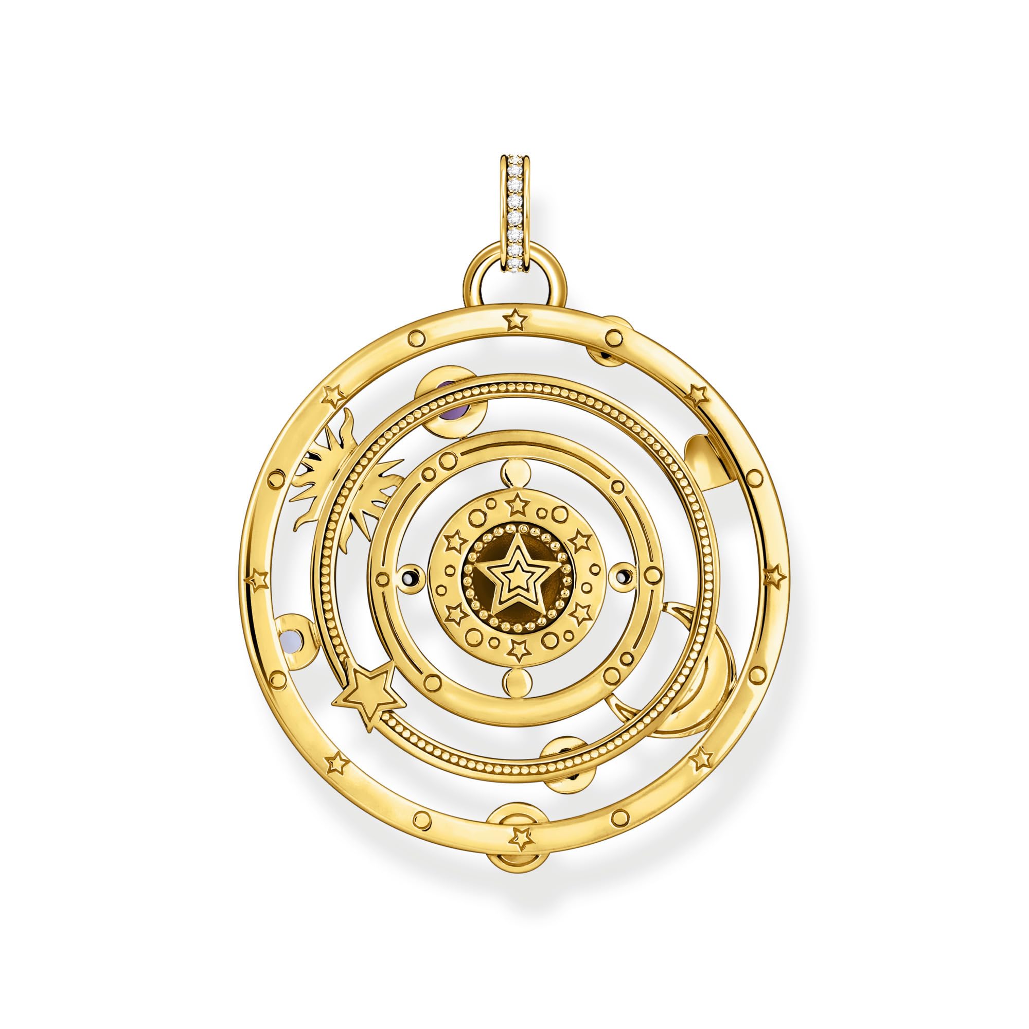 THOMAS SABO Kettenanhänger Halbkugel mit Auge bunte Steine vergoldet 750 Gelbgold Vergoldung, Kaltemail, 925 Sterlingsilber