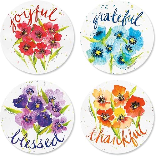 Poppies & Gratitude Every Day Envelope Seals (4 Designs) - Set of 144 1-1/2" Diameter Self-Adhesive, Flat-Sheet Every Day Sticker Seals