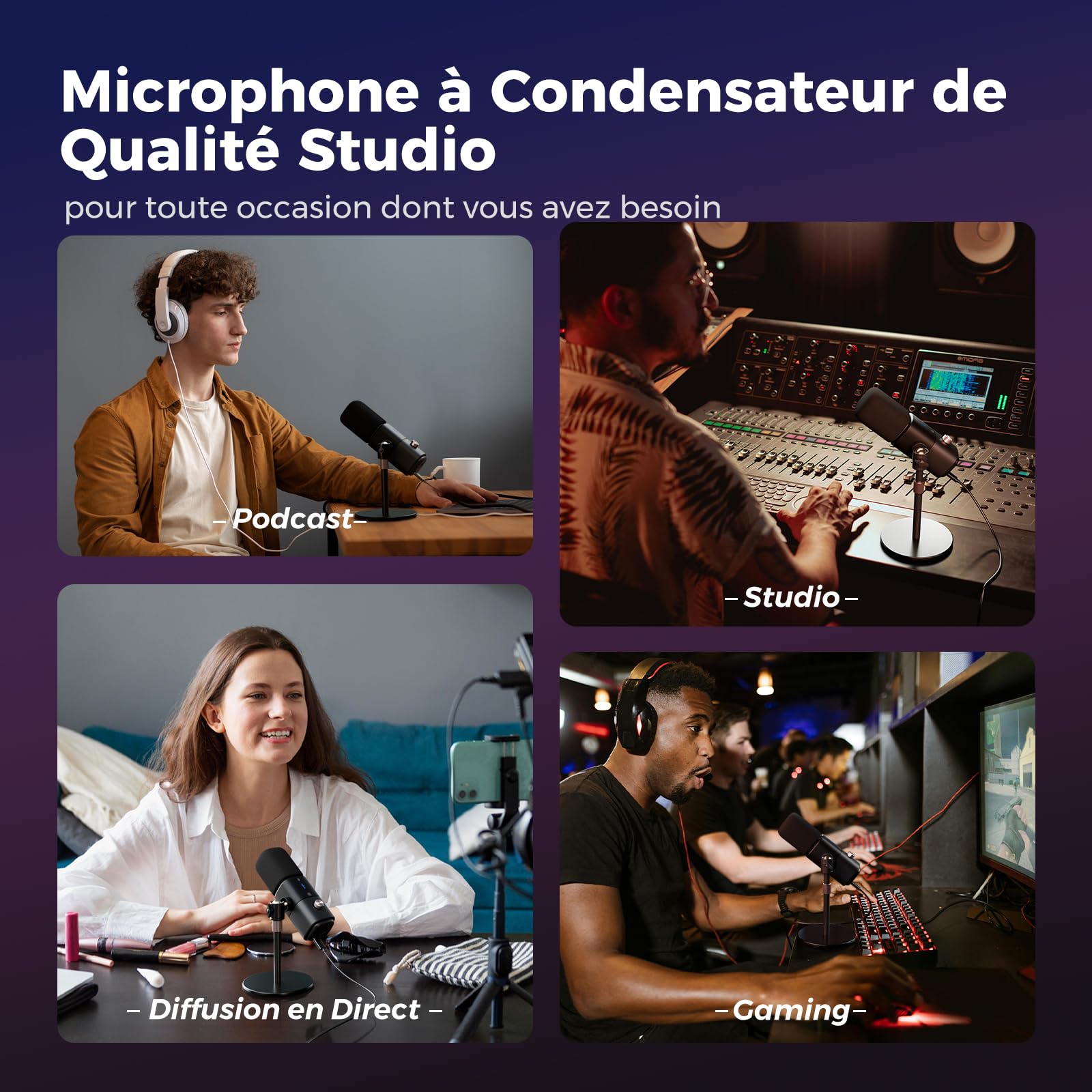 NearStream AM25X Microphone Podcast USB/XLR pour PC/Table de mixage Audio | Microphone à condensateur avec support de bureau,réduction de bruit USB-C, réglage du volume, XLR pour tables de mixage audio