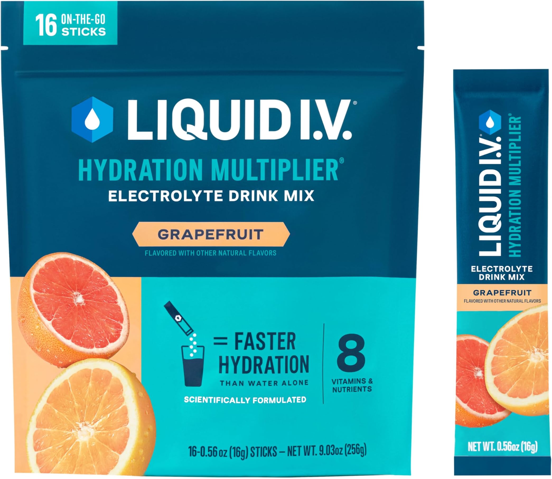 Hydration Multiplierยฎ - Grapefruit - Hydration Powder Packets | Electrolyte Powder Drink Mix | Convenient Single-Serving Sticks | Non-GMO | 16 Servings (Pack of 1)