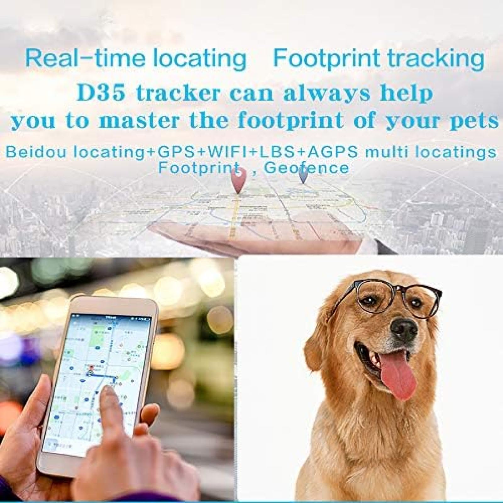 Localizzatore GPS per Cani, Smart Tracker per Cani, Collare per Cani Smart Mini GPS Tracker per Animali Domestici, Leggero, Portata illimitata, Monitor di attività, Impermeabile, Nessun Cost