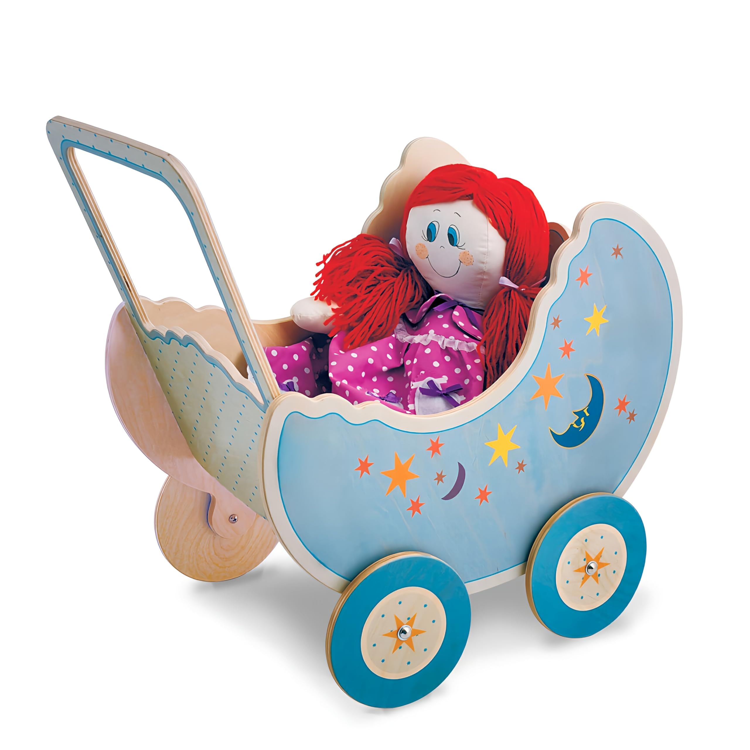 Dida - Carrozzina per Bambole Luna: Realizzato in Legno, Passeggino per Grandi Bambole fino a 50 cm Ideale per i Giochi di Ruolo di Piccole Mamme e Papà, per Bambini 2 3 4 Anni