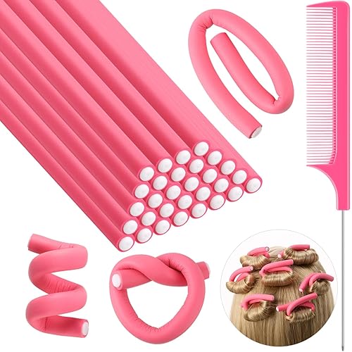 30 varillas rizadoras flexibles, rodillos de espuma suave sin calor, 1 peine de cola de rata, peine de cola de rata, para mujeres y niñas, cabello