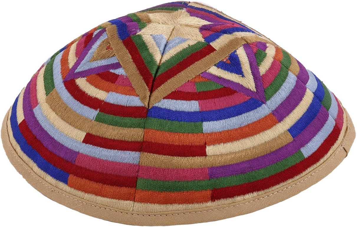 Yair Emanuel Kippah Ricamata In Seta E Cotone – Motivo Floreale Onda – Diametro 20 Cm – Colore Oro