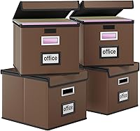 Vista 30 de Caja organizadora de archivos Huolewa con tapa, organizador de carpetas de archivos plegable para almacenamiento de documentos de oficina, caja