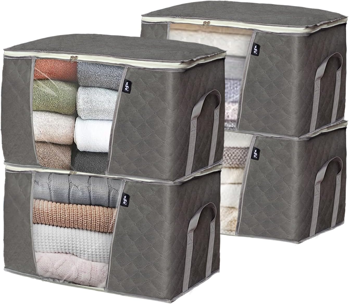 WFK handbag 4-piece set, foldable thick fabric storage bag, used for organizing bedrooms, wardrobes, and wardrobes; Can store clothes, blankets, plush toys, gray