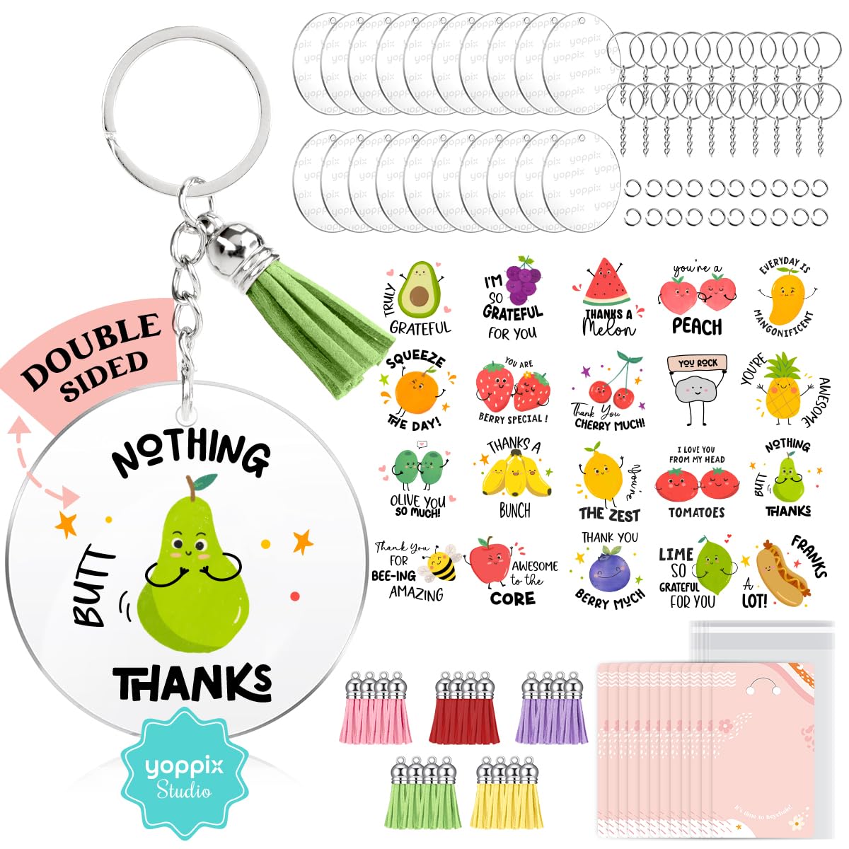 Amazon.com: YOPPIX 140 PCS Acrylic Keychain Blank Set, Fruit