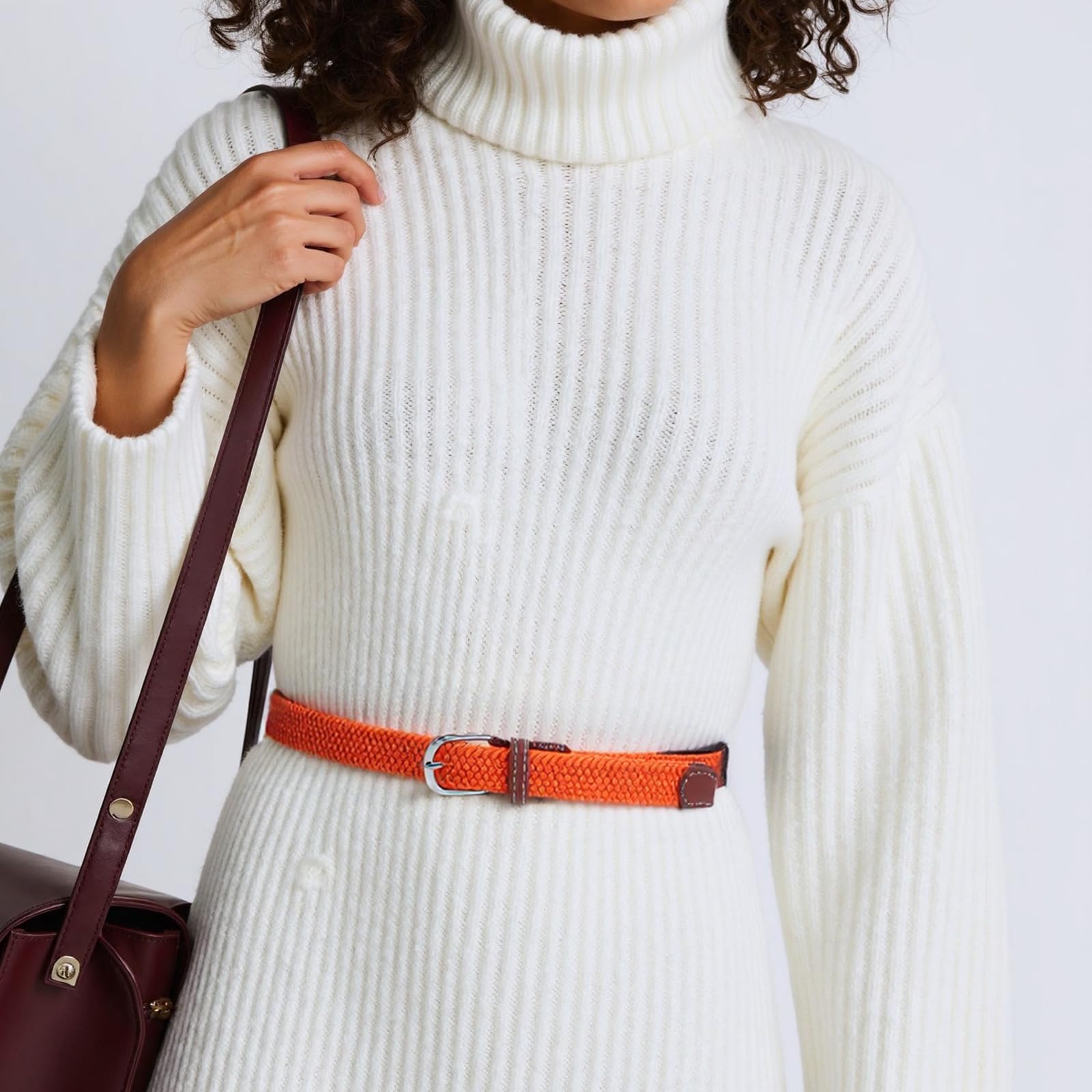 Ceinture élastique tressée extensible pour jeans et pantalons Taille réglable avec boucle sans trou Design décontracté