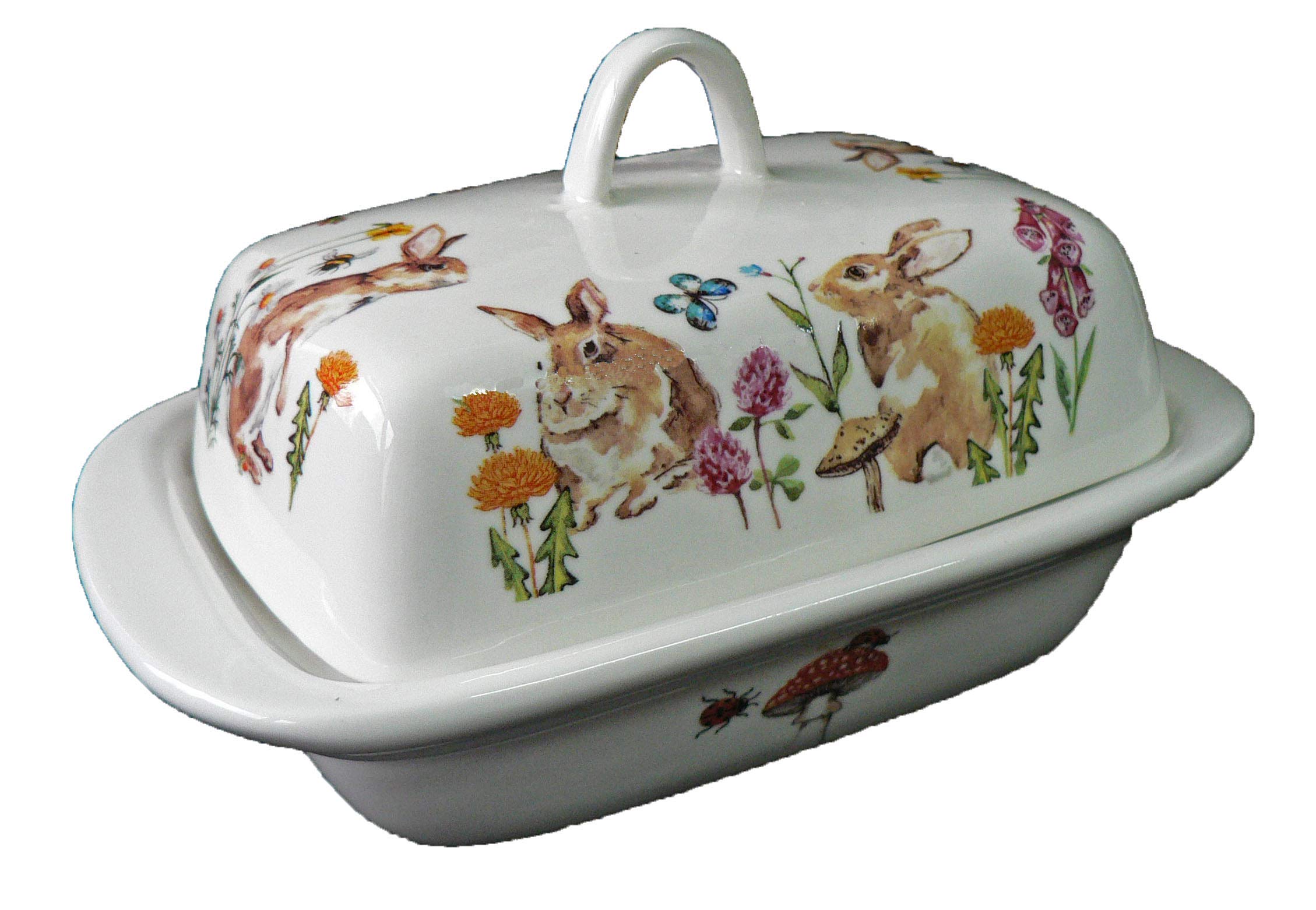 crackinchina Rabbits butter dish -Cute rabbits design on porcelain butter dish