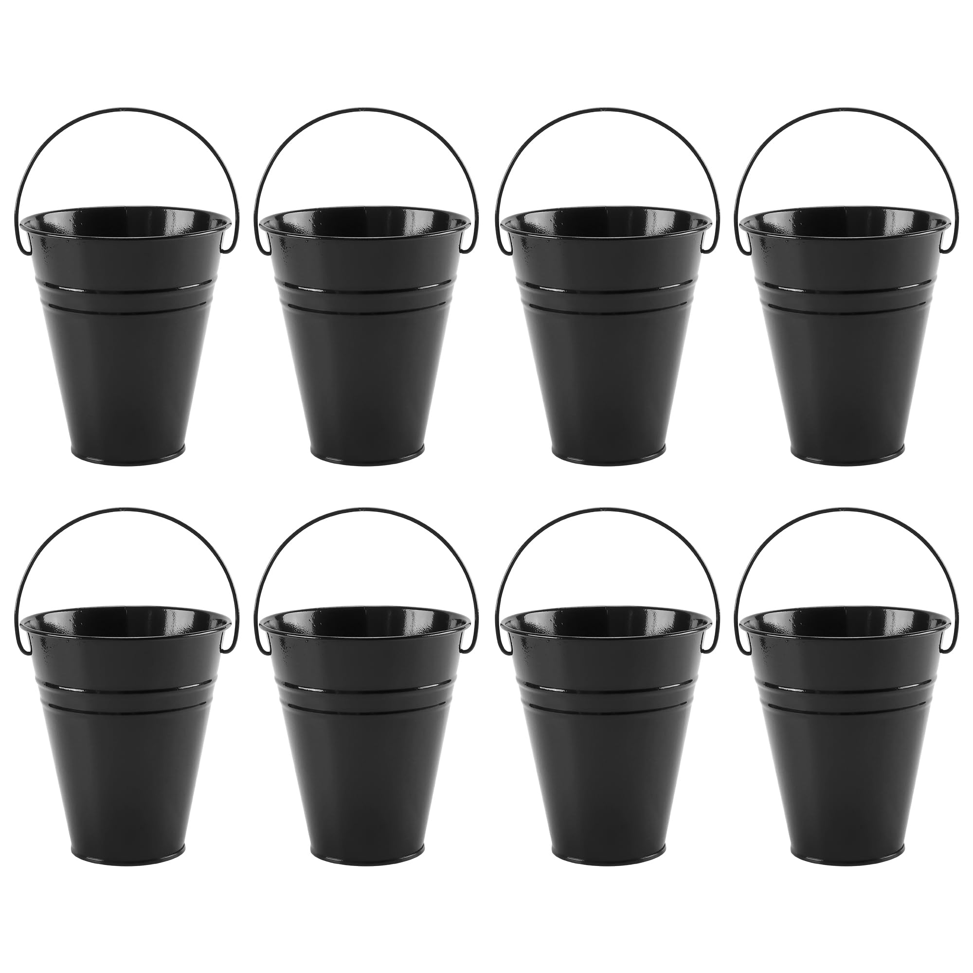 CHEUNGR 8PCS Small Metal Buckets, 4.5 Inch Black Metal Bucket with Handles, Mini Tin Buckets Pail for Crafts, Plants, Candy, Party Favors, Storage - 11.5 x 13.1 x 6.3 cm