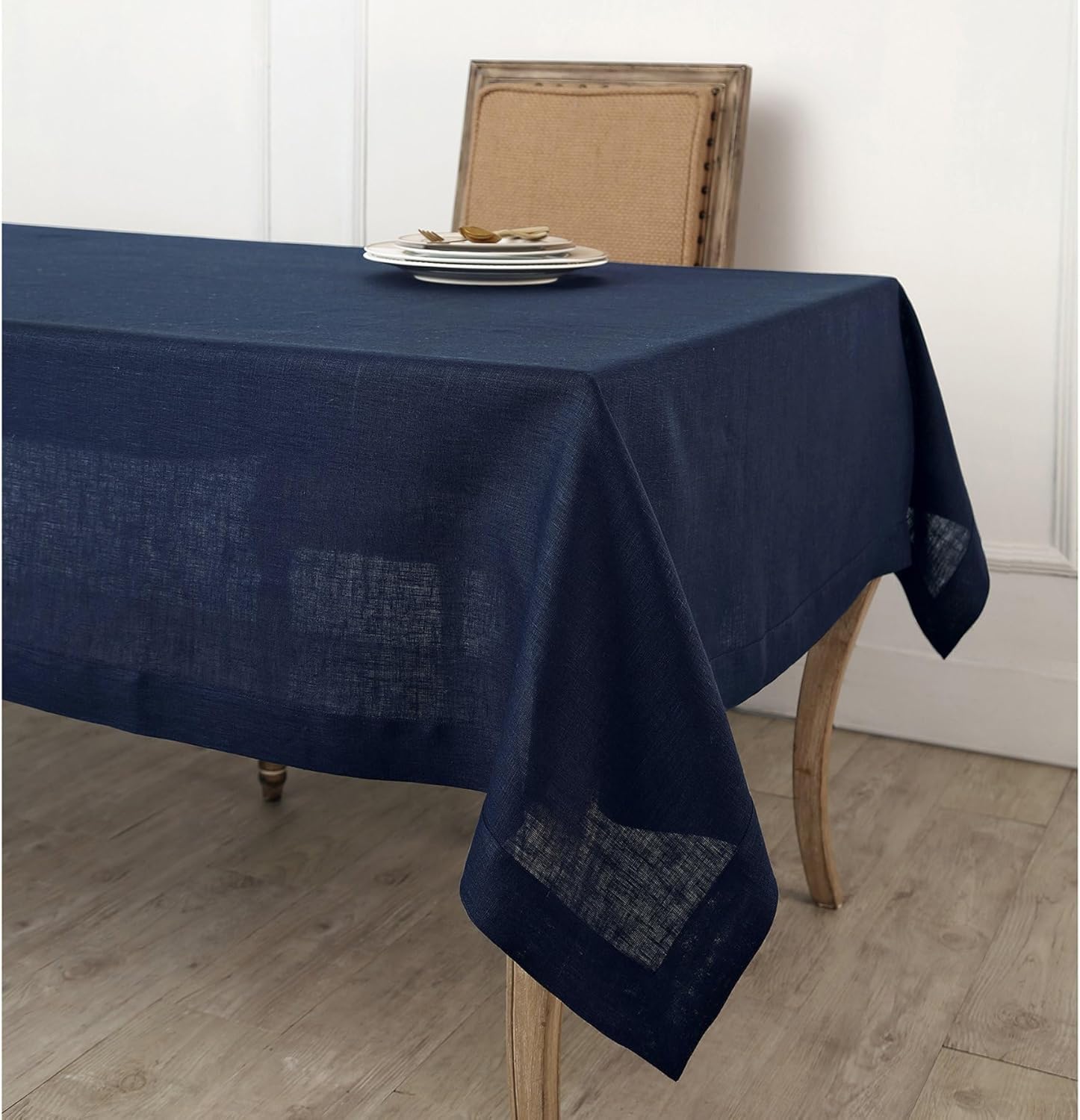 Solino Home Navy Blue Linen Tablecloth 60 x 120 Inch - 100% Pure Linen Table Cloth for Rectangle Tables - Fete, Machine Washable Tablecloth for Winter, Spring, Easter, Mothers Day