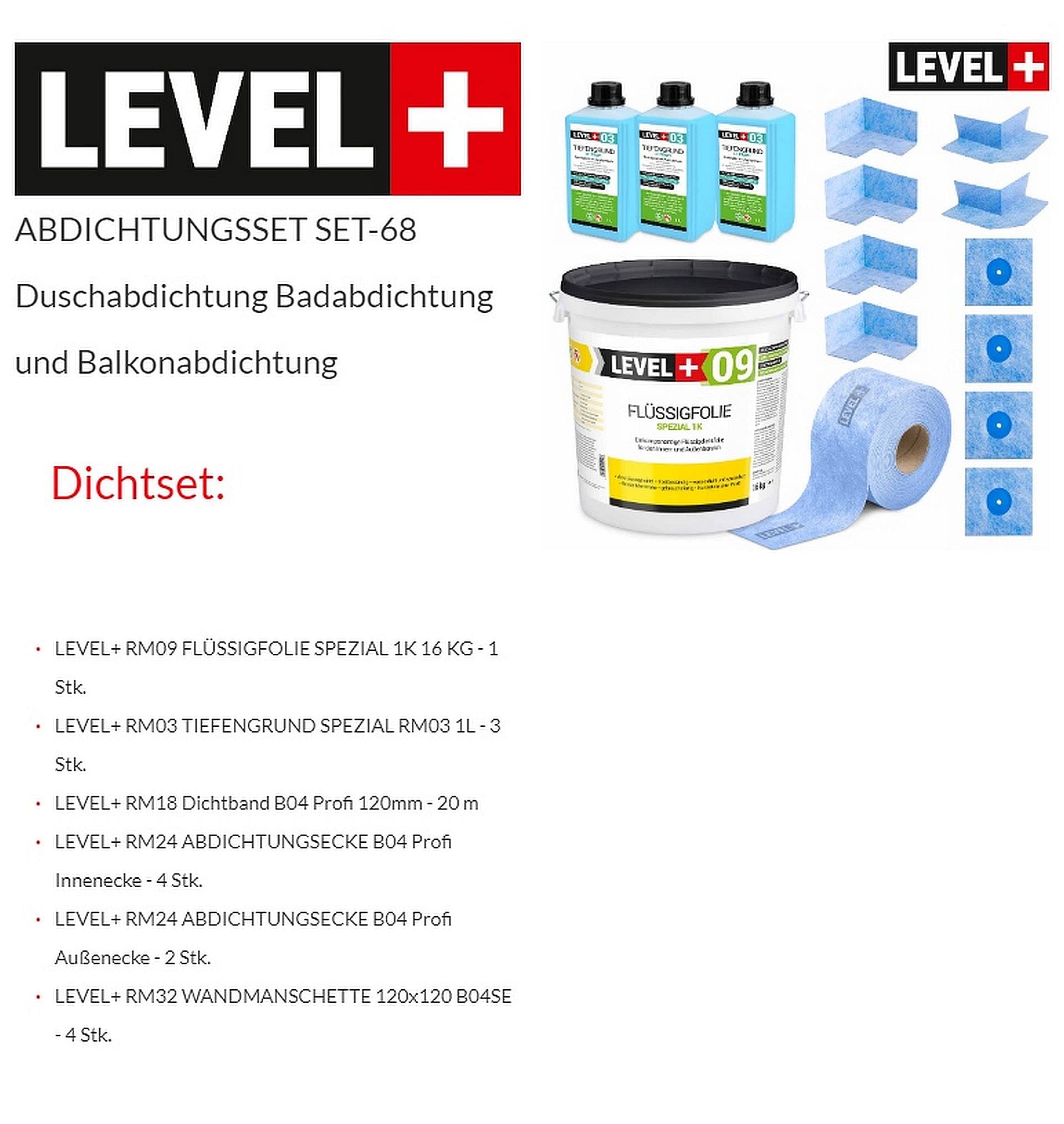 Set de sellado 16 kg de lámina líquida, profundidad 3 L, 20 m, 4 esquinas interiores, 4 manguitos de pared, impermeabilización de balcón, terraza, sótano, baño, SET68
