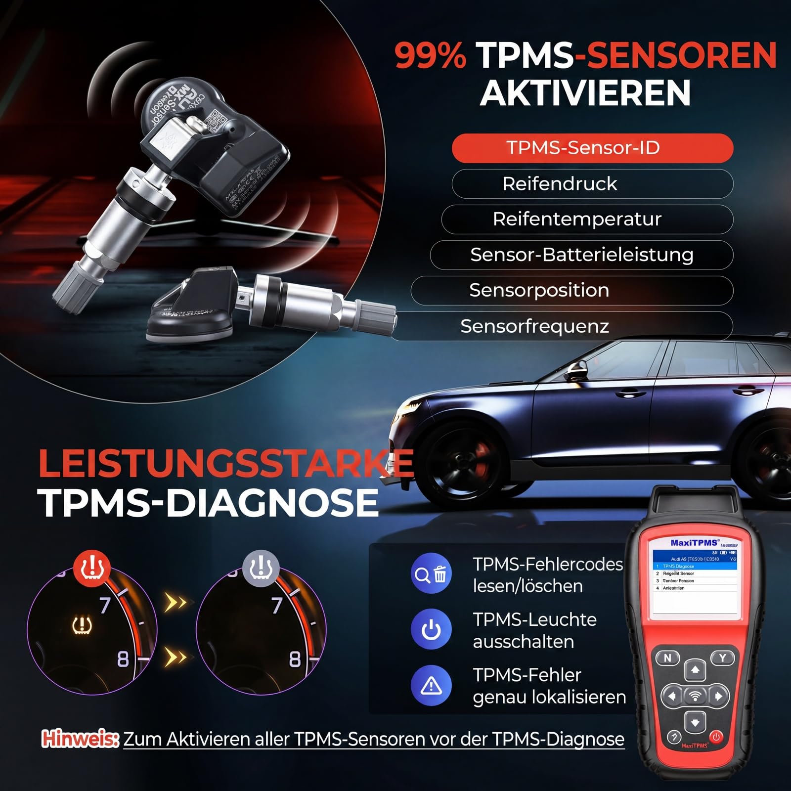 Autel MaxiTPMS TS508WF WiFi RDKS Kit inklusive 8 MX-Sensoren TPMS Diagnose | 2 Programmierverfahren, drei Anlernarten, alle Sensoren aktivierbar, lebenslang Updates, 1 Jahr Garantie