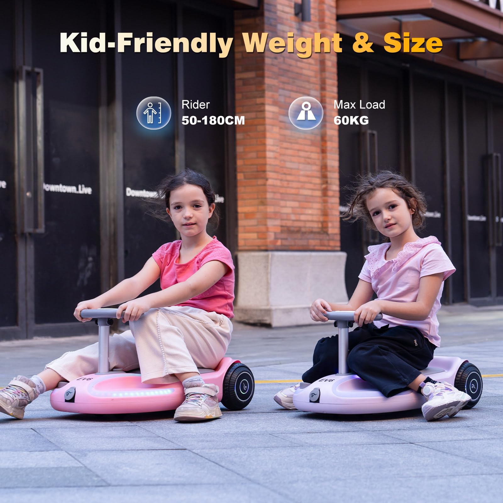 EVERCROSS EV6 Macchina Elettrica per Bambini, 4-in-1 Ricaricabile Auto Elettrica, 3 Velocità, Motore Brushless 90W, Anti-Ribaltamento, Luci LED & Bluetooth, Monopattino Pieghevole con Sterzo 360°