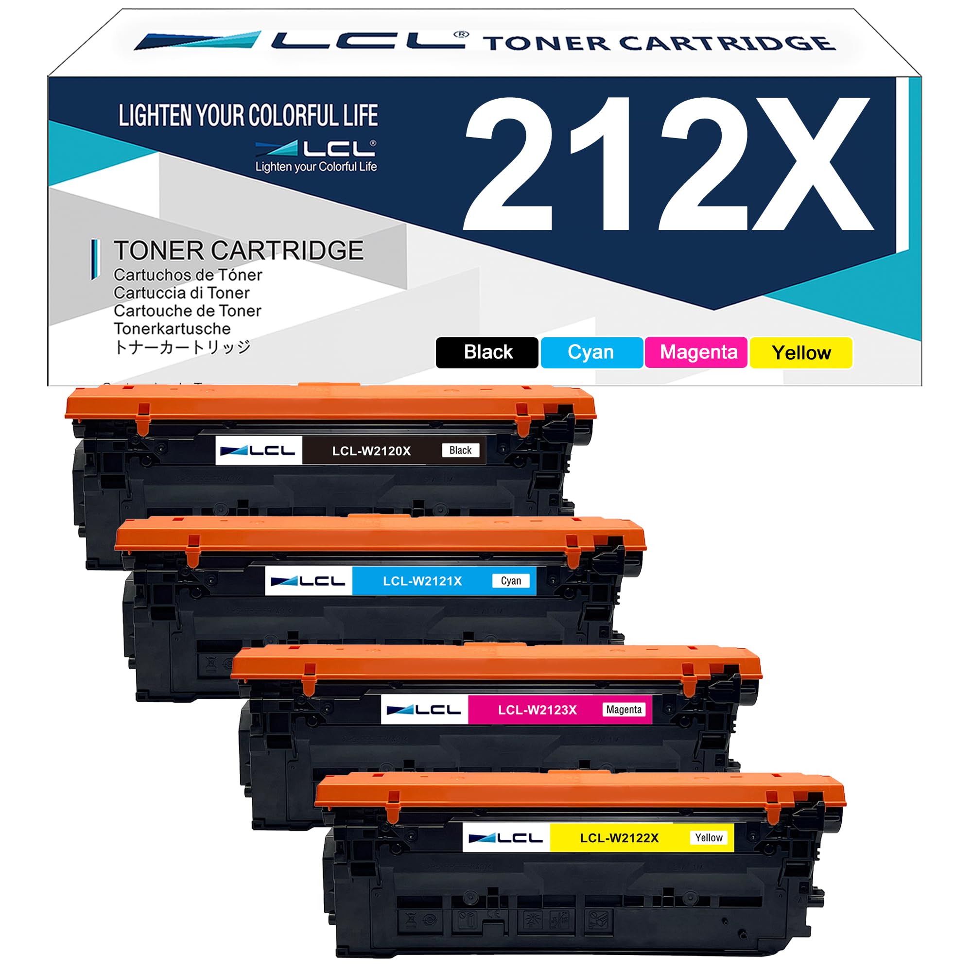LCL Remontowany 212X Zamiennik kasety z tonerem dla HP 212A 212X W2120A W2120X W2121X W2122X W2123X dla HP Color Laserjet Enterprise M554 M554dn M555dn M555x MFP M5788 M578 f M578dn (4-pak KCMY)