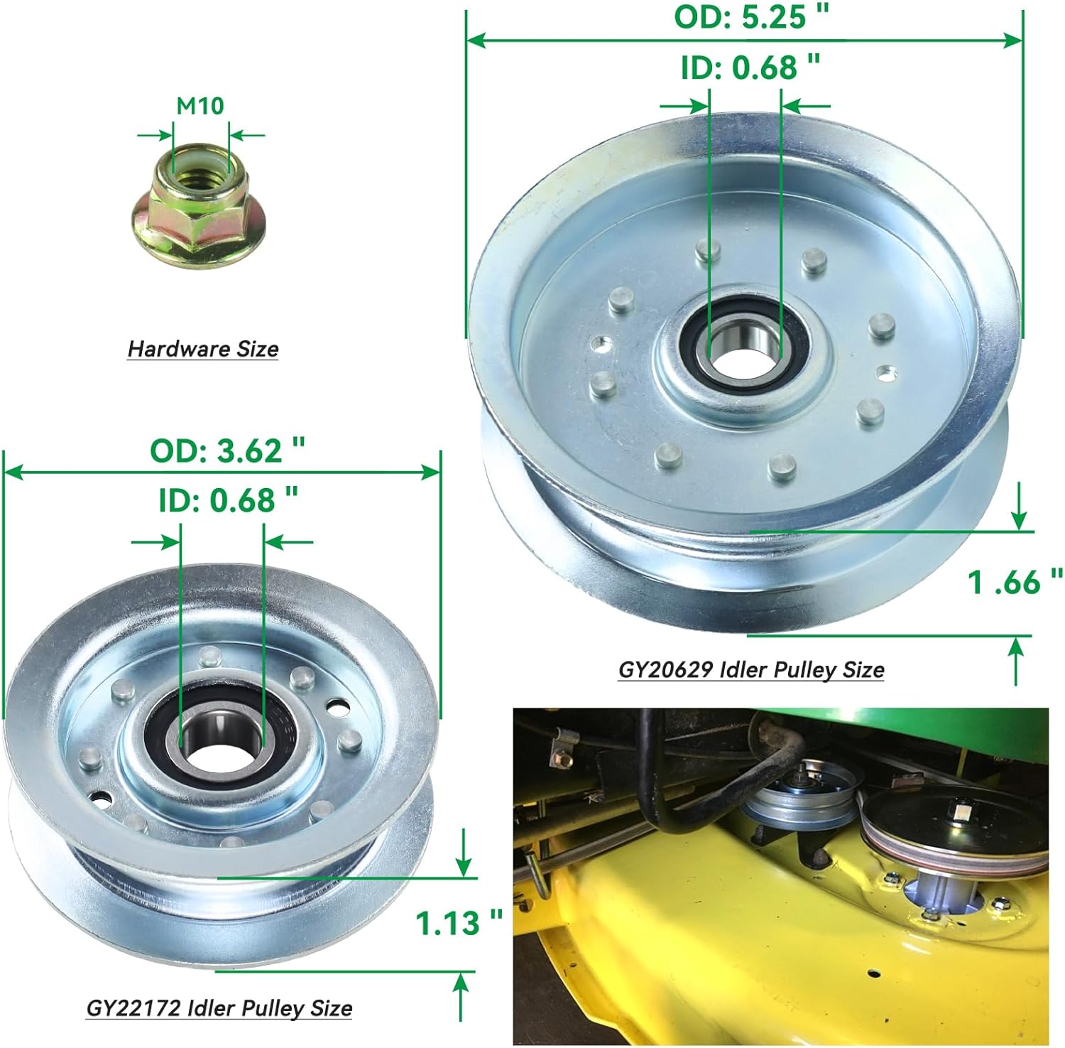 2 Pack GY21098 Spindle Assembly with GX20367 Spindle Pulley GY20629 and GY22172 Idler Pulley GX20072 Belt 1/2x103 for John Deere D100 D105 D110 D120 D125 D130 LA105 Lawn Tractors