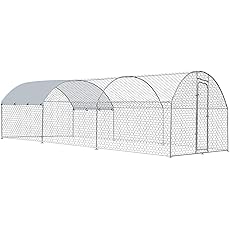 Sino Luban Large Metal Chicken Coop Run for 20 Chickens/Ducks, Chicken Runs for Yard with Waterproof Cover, Chicken Enclosure Pen Outdoor, Walk-in Poultry Cage (Upgrade Top & Corner Support Brace)