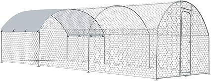 Large Metal Chicken Coop with Run, Metal Chicken House Pen Walk in Poultry Cage Chicken Run Pen, Outdoor Chicken Runs for Yard with Waterproof & Anti-UV Cover