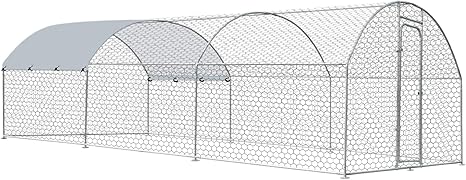 Large Metal Chicken Coop with Run, Metal Chicken House Pen Walk in Poultry Cage Chicken Run Pen, Outdoor Chicken Runs for Yard with Waterproof & Anti-UV Cover