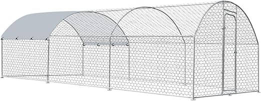 Large Metal Chicken Coop with Run, Metal Chicken House Pen Walk in Poultry Cage Chicken Run Pen, Outdoor Chicken Runs for Yard with Waterproof & Anti-UV Cover