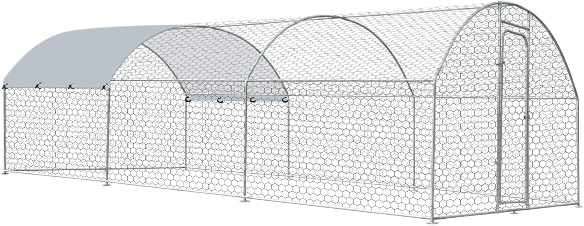 Large Metal Chicken Coop with Run, Metal Chicken House Pen Walk in Poultry Cage Chicken Run Pen, Outdoor Chicken Runs for Yard with Waterproof & Anti-UV Cover