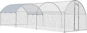 Large Metal Chicken Coop with Run, Metal Chicken House Pen Walk in Poultry Cage Chicken Run Pen, Outdoor Chicken Runs for Yard with Waterproof & Anti-UV Cover