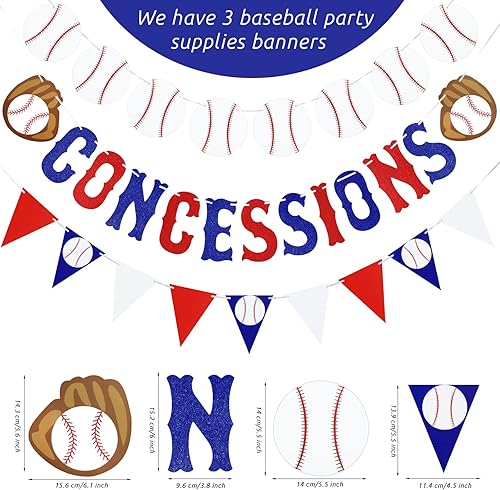 Miniatura 2 de Guirnalda de béisbol de 3 piezas con purpurina para concesiones, banderines de béisbol, triángulo, banderines, bandera deportiva, decoración de