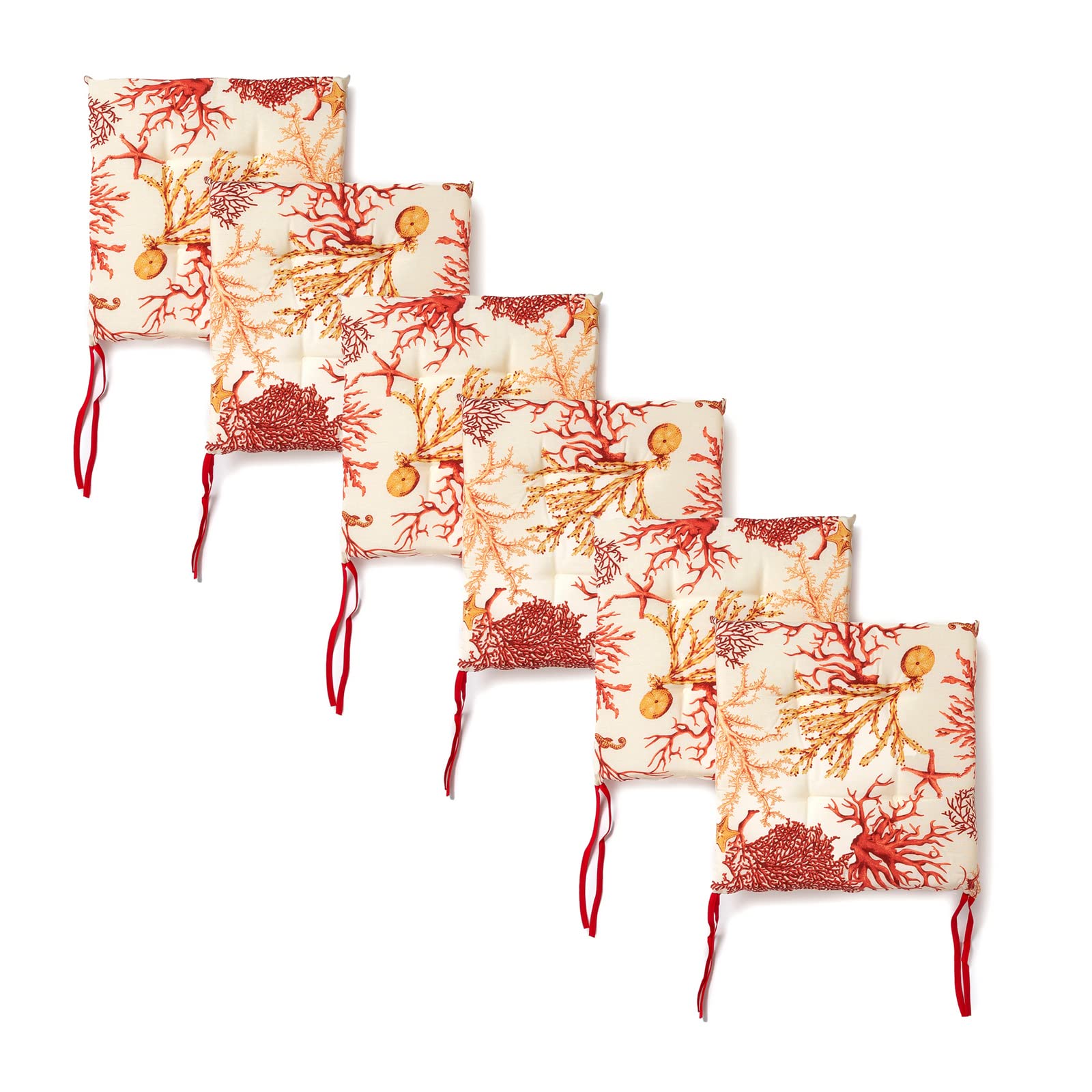 PARAMAISON Cuscini Sedia Corallo 40x40x3,5 cm Set da 6 pezzi Fissaggio con Laccetti