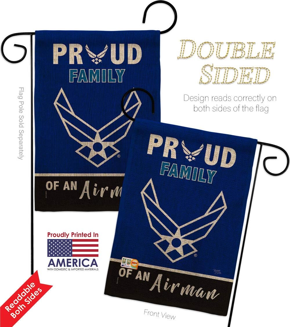 Proud Family Airman Burlap Burlap Garden Flag Set Wood Dowel Armed Forces Air Force USAF United State American Military Veteran Retire Official Small Gift Yard House Banner Double-Sided 13 X 18.5